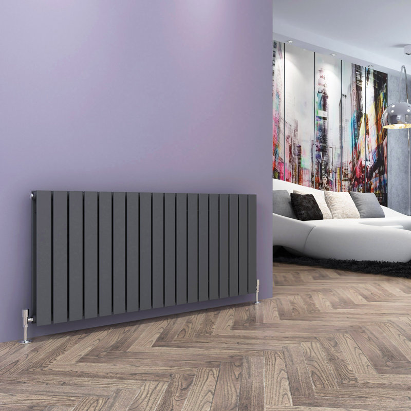 Tanya Horizontal Designer Radiator, Anthracite, 60cm H x 136cm W x 6.1cm D