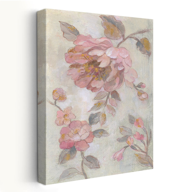 Fleurs de printemps romantiques II - fleur de chinoiserie asiatique crème, H 24 po x l 16 po