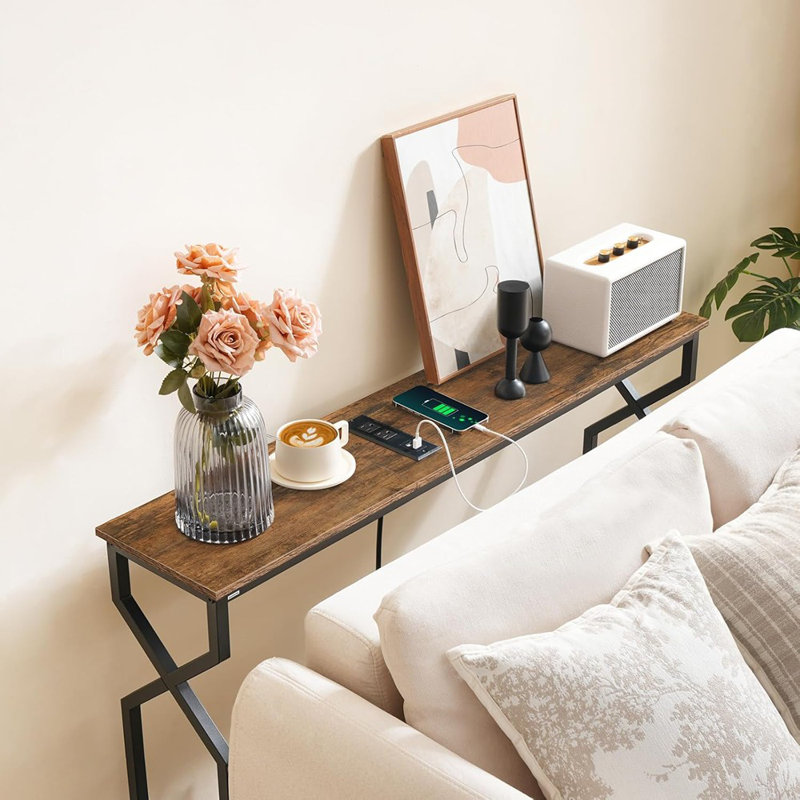 Sofa Console Table, 44.9" Entryway Table With Charging Station, ...
