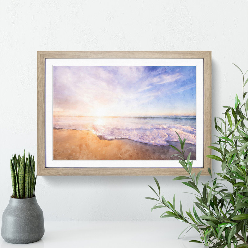 San Diego Beach - Single Picture Frame Painting on MDF, Oak Framed, 24cm H x 33cm W x 2cm D