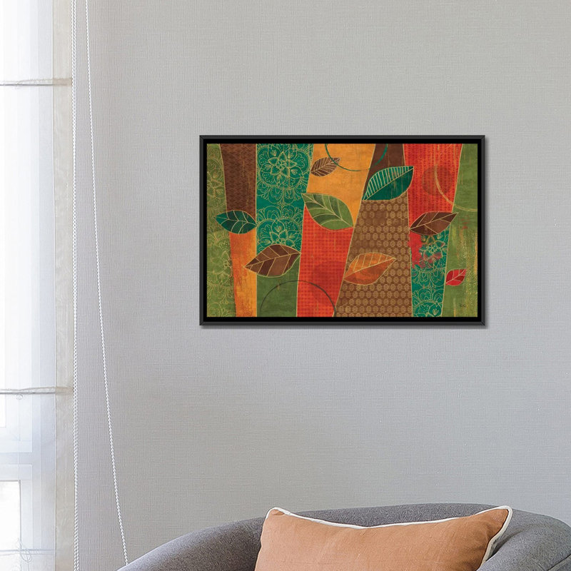 « bohémien leaves i », impression sur toile, H 18 po x l 26 po x P 1,5 po, Toile avec cadre noir, Pas de tapis