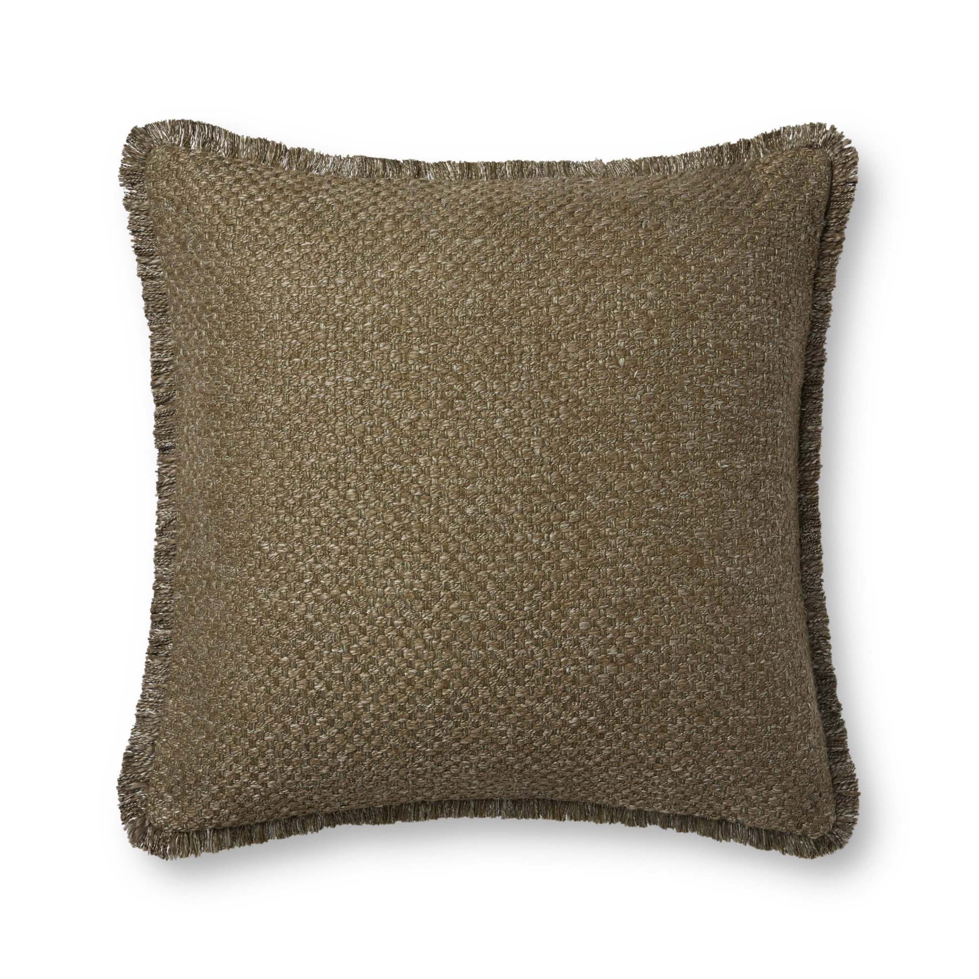Fringed Cotton Throw Pillow, Olive, Polyester/Polyfill