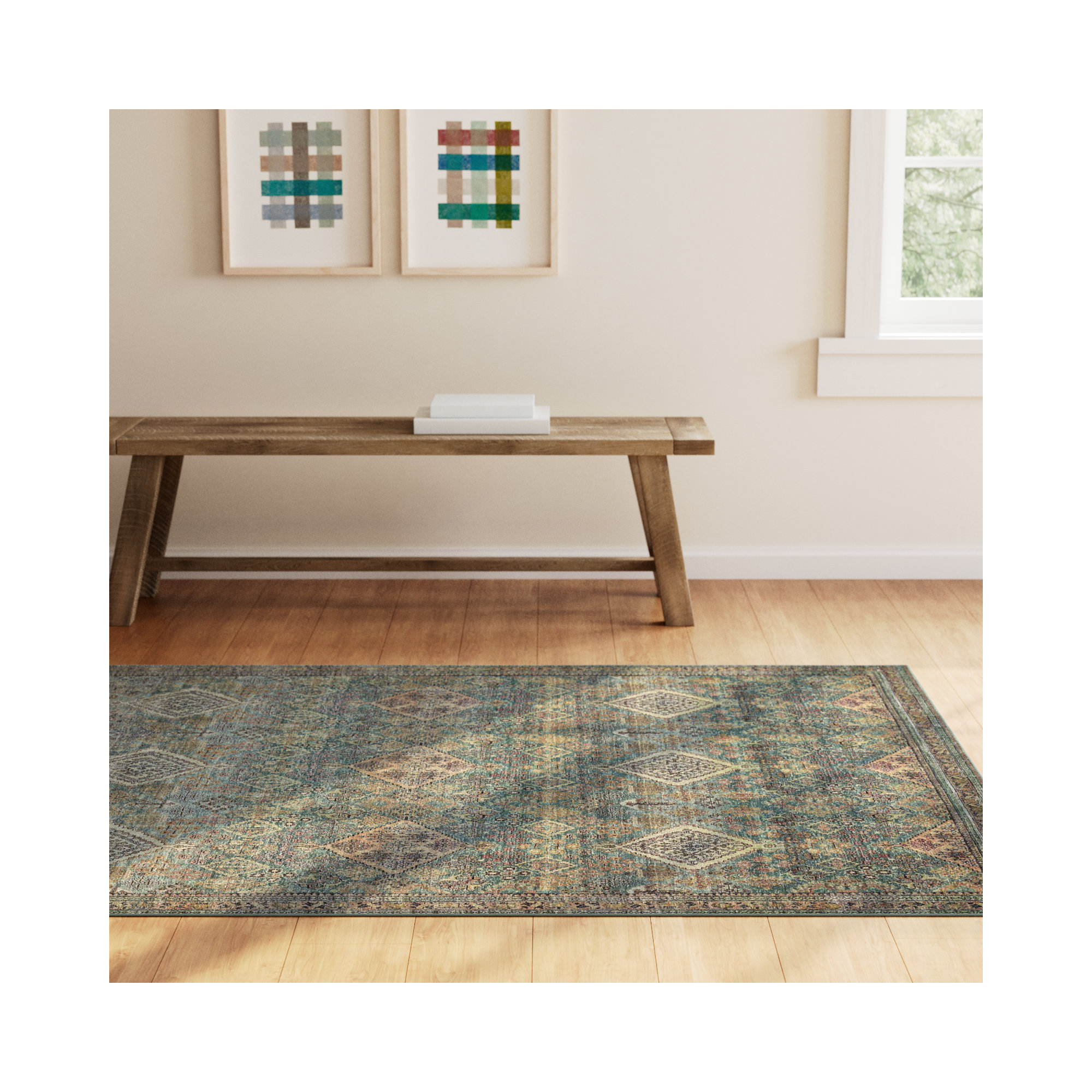 Magnolia Home By Joanna Gaines X Loloi Sinclair Machine Washable Turquoise / Multi Area Rug, Rectangle 5' x 7'