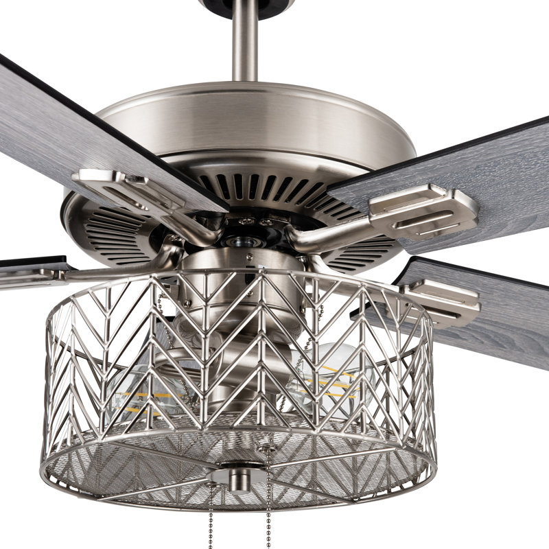 52"W Summer-Louise Satin Nickel Metal Caged Ceiling Fan