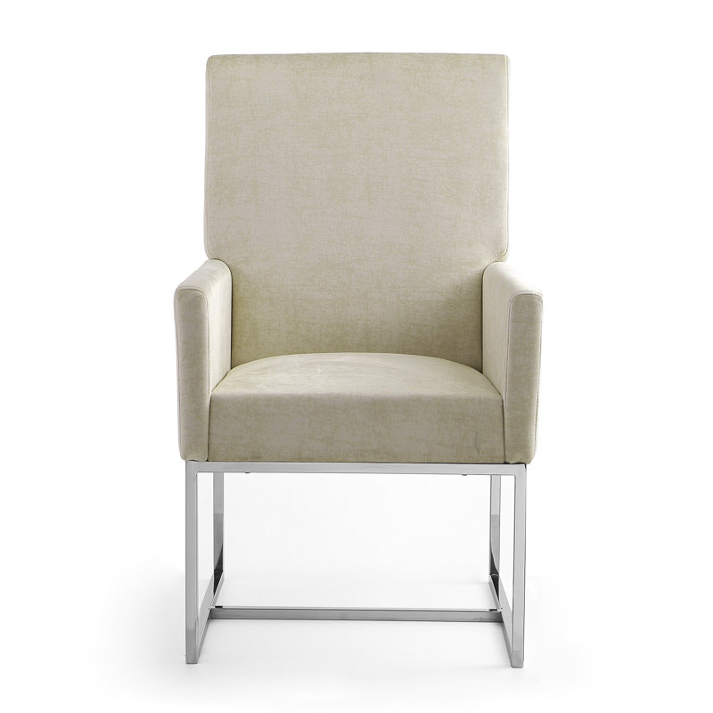 Element Modern Tufted Velvet Upholstered Stainless Steel Dining Arm Chair in Champagne, Champagne