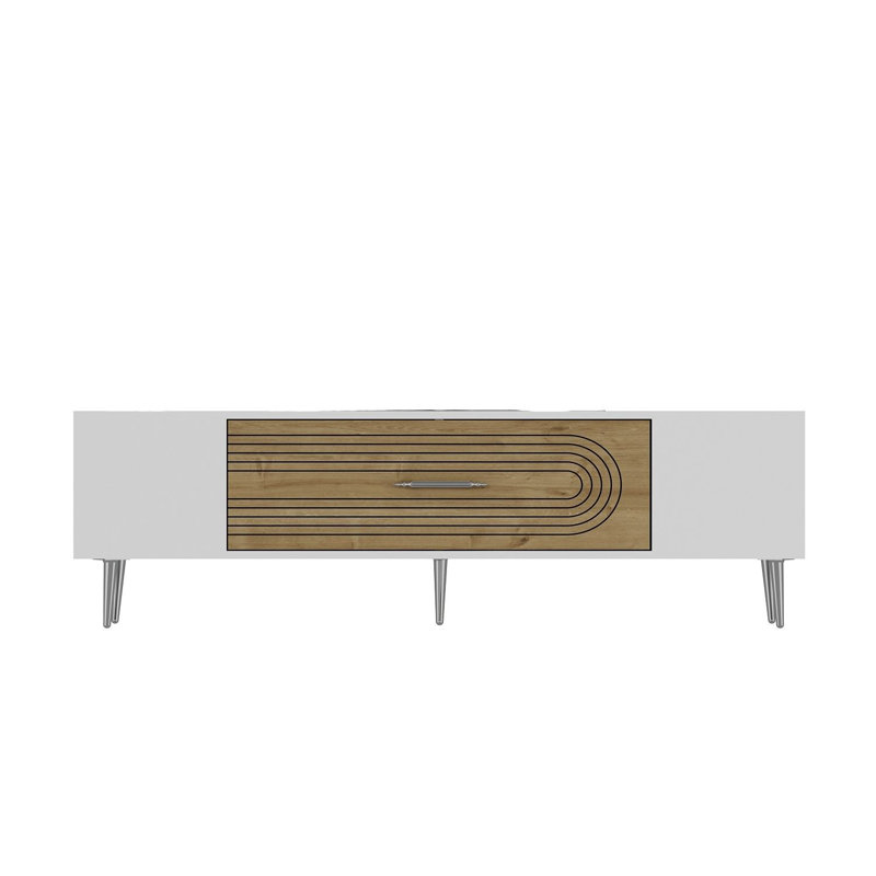 Olivia Unfinished TV Stand, White/Natural/Silver, 150cm