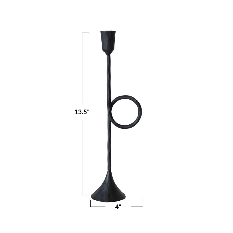 Porte-bougie conique en métal forgé à la main avec poignée, H 13,5 po x l 4 po x P 2,75 po