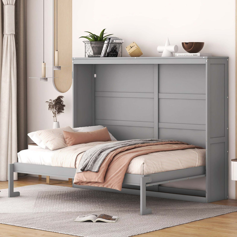 Full Size Murphy Bed Wall Bed, Gray, Full