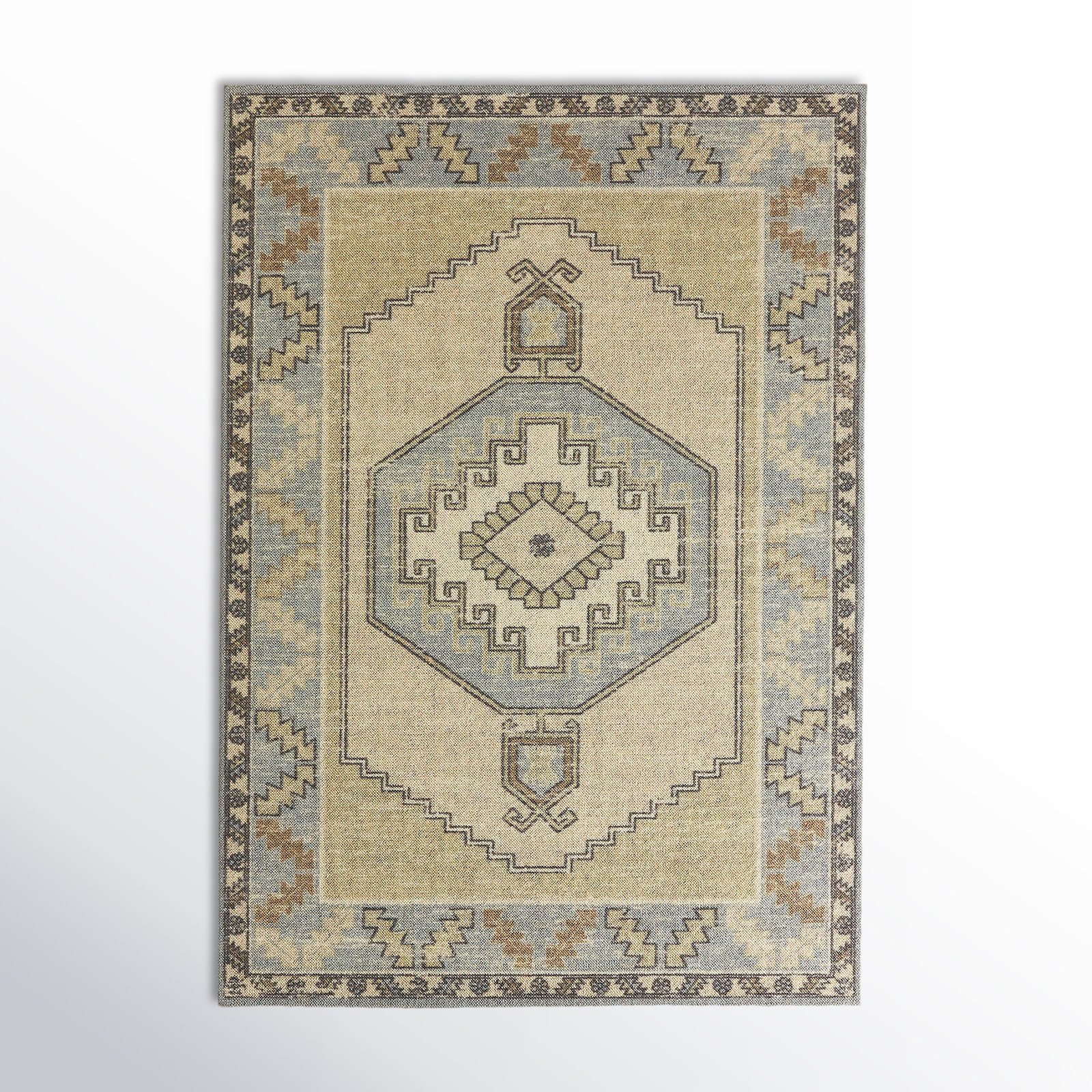 Fletcher Light Blue/Beige/Light Brown Rug, Rectangle 6'6" x 9'