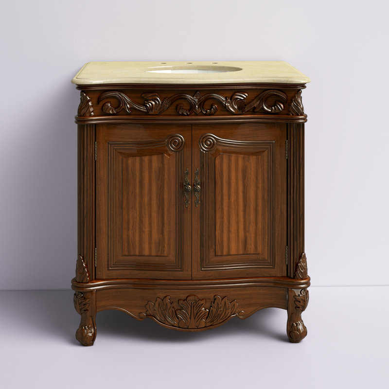 Ensemble de meuble-lavabo simple 32 po Aurillac, Teck, Crème