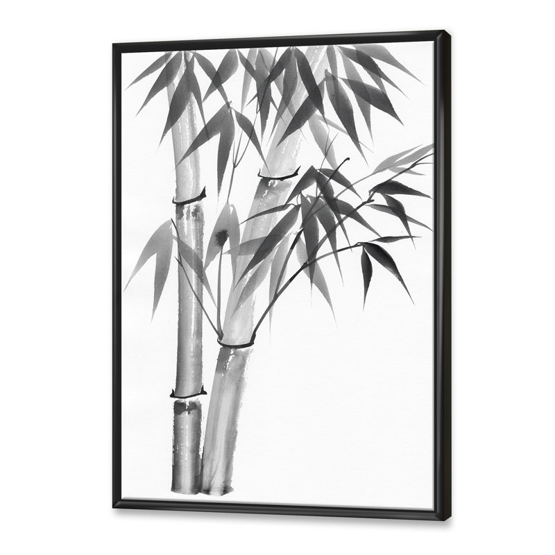Bambou monochrome rétro - peinture sur toile, H 20 po x l 12 po x p 1 po, Toile avec cadre noir