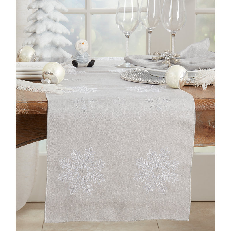 Sermons Geometric Christmas Table Runner, 108" x 16", Silver