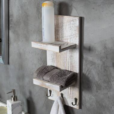 Whitewashed Wall Mounted Bathroom Organizer Rack with Towel Bar