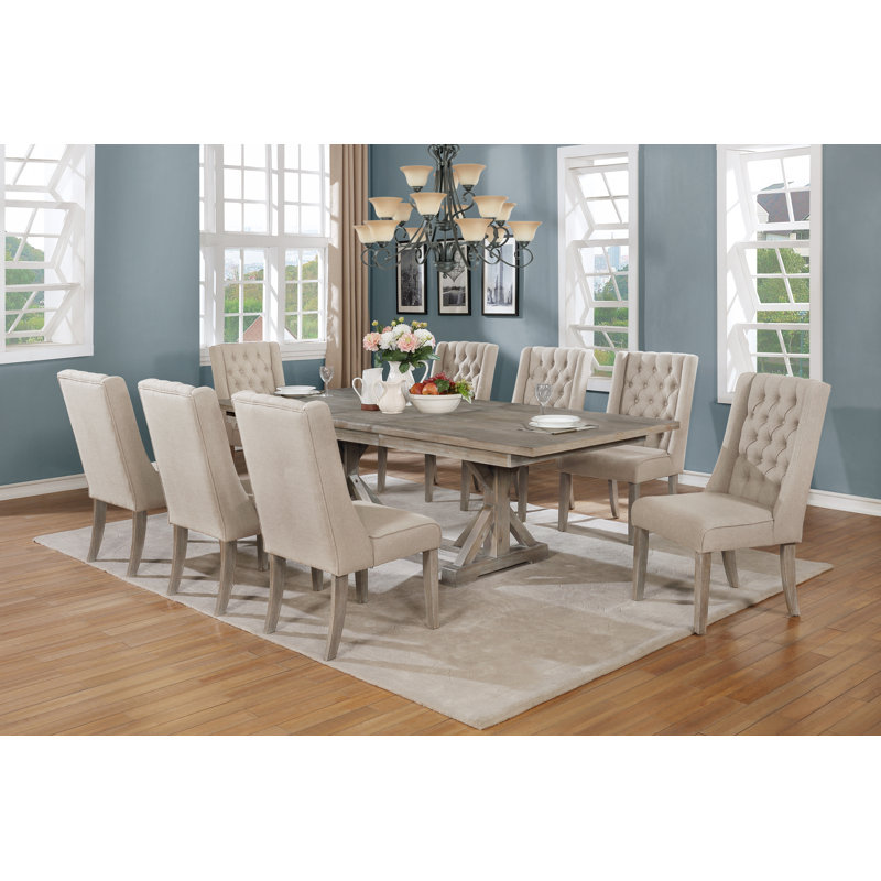 Ensemble de salle à manger extensible 8 personnes Dions, Beige
