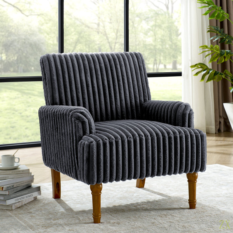 Chaise d'appoint moderne en velours côtelé avec pieds en bois massif, Gris foncé