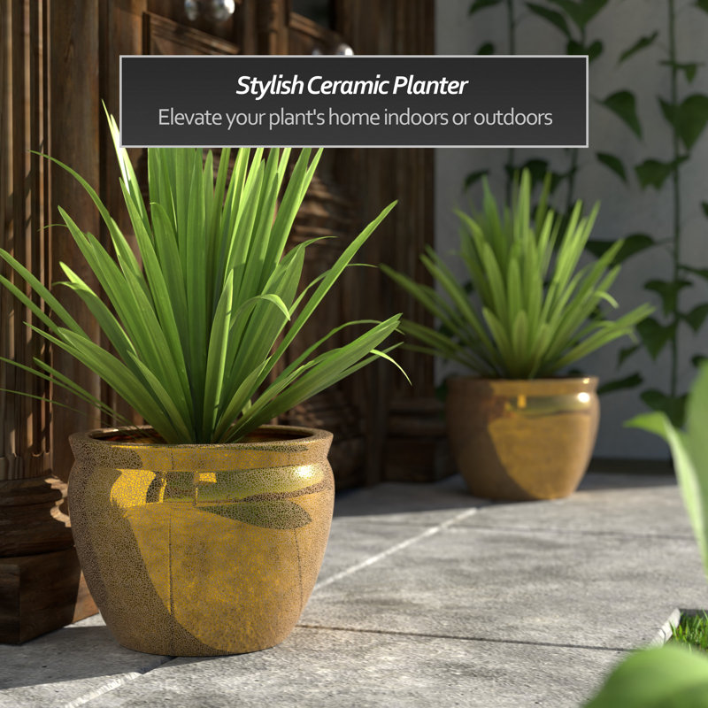 14" Sky Blue Fishbowl, Gold, 10.5" H X 14.5" W X 14.5" D