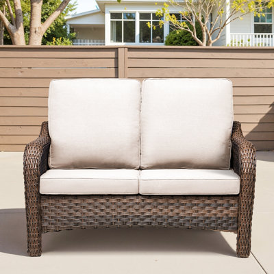 Patio With 49.6" Pe , Steel Frame, Padded Cushions, Ideal For Gardens , Beige Deep Seat, All - Weather Resistance