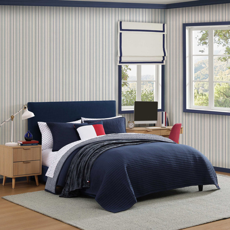 Ensemble de courtepointe réversible Tommy Hilfiger, Courtepointe pour grand lit + 2 taies décoratives
