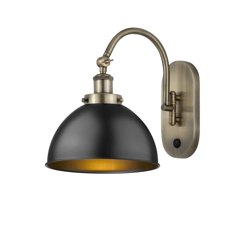 Shauna Steel;Cast Brass Swing Arm Sconce, Matte Black, LED, Antique Brass