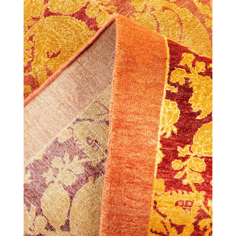 Tapis unique noué à la main Haniyaah Mogul - rose, 9 pi 2 po x 11 pi 9 po