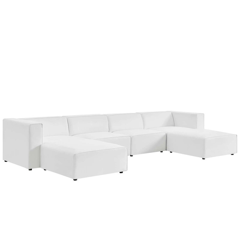 Mingle Vegan Leather 4-Piece Sofa and 2 Ottomans Set, White Faux Leather