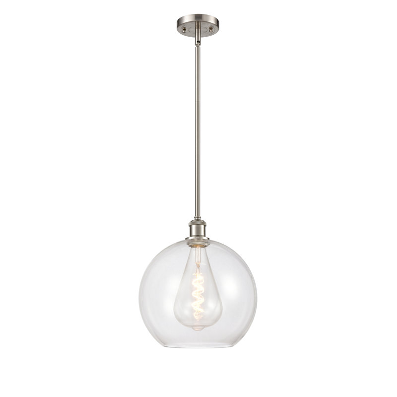 Luminaire suspendu sphère 1 lumière Cindi, H 14,38 po x l 11,75 po x P 11,75 po, Transparent, Nickel satiné brossé