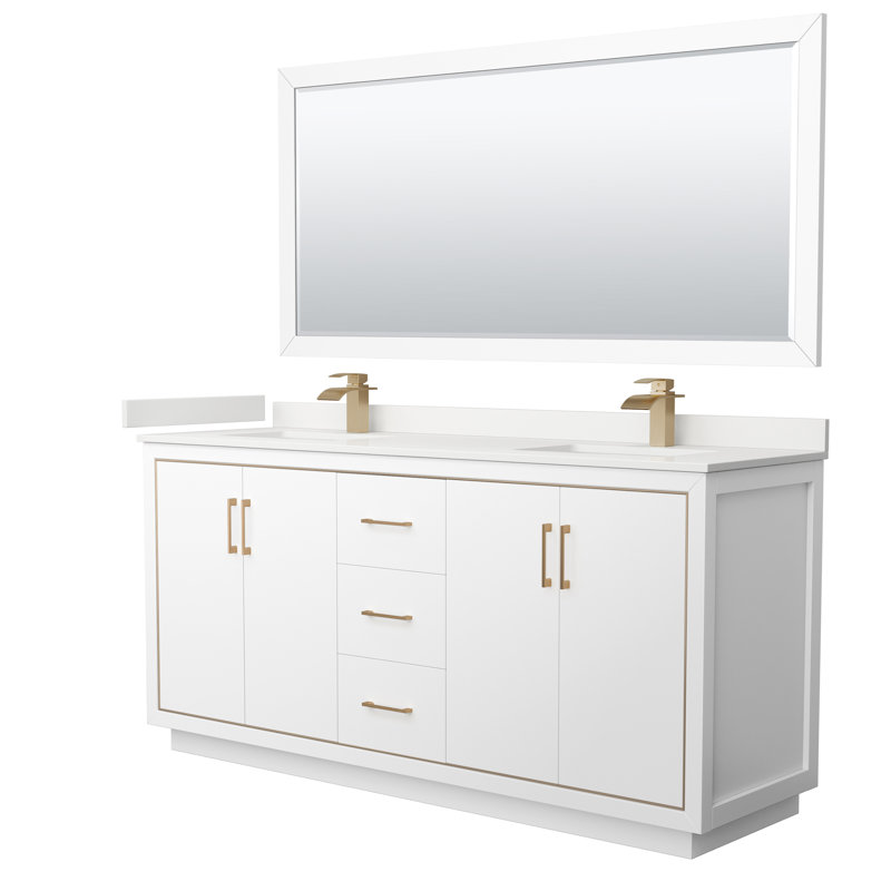 72'' W Double Vanity, White Quartz, Dark Gray, Brushed Nickel