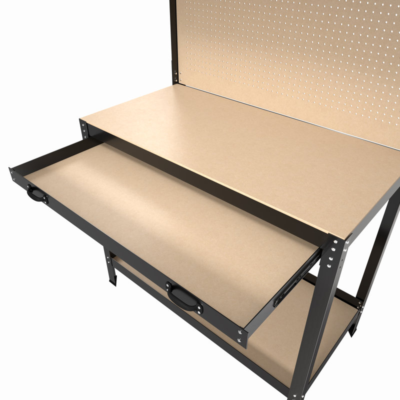 Tool Workbench, 48"L x 24"W x 63"H, Steel - Black