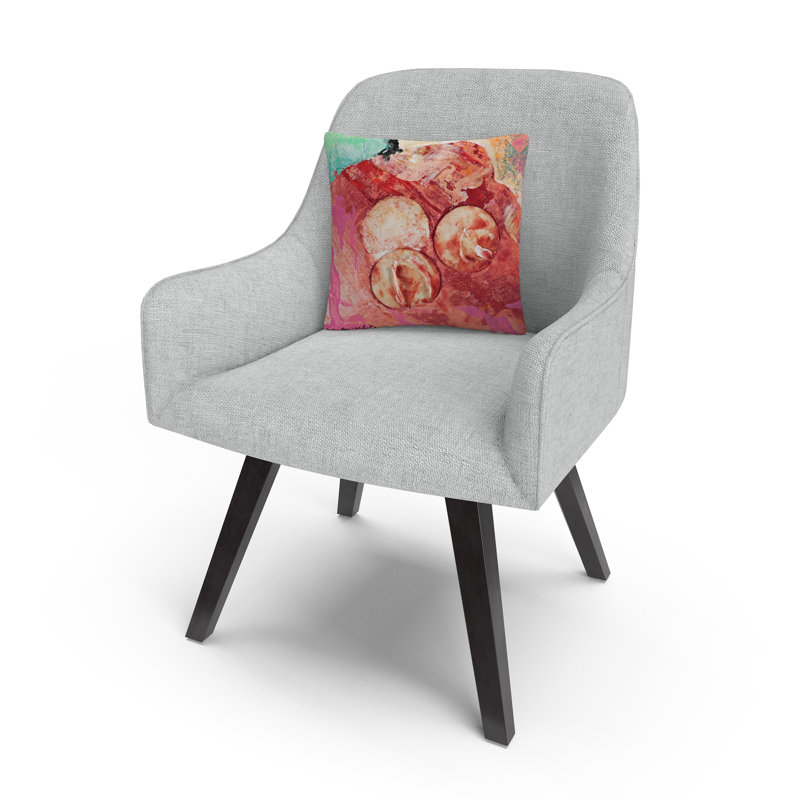 Red Abstract Polyester Square Decorative Throw Pillow, 16" x 16"