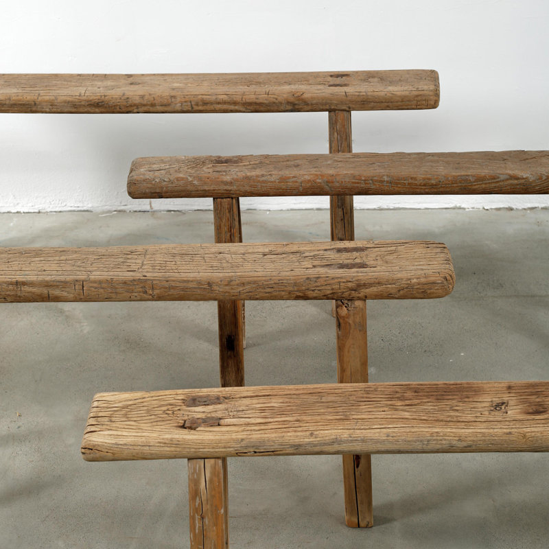Lily's Living Vintage Noodle Bench, Weathered Natural Wood Finish , 20" H x 40" W x 5" D