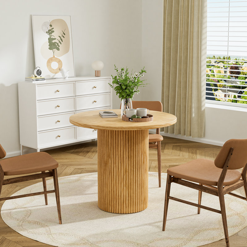 Pedestal Elegant Wood Texture Round Dining Table, 29.9”H x 35.6”L x 35.6”W, Brown