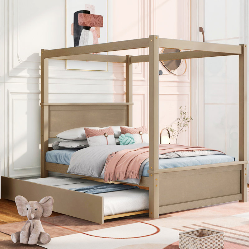 Canopy Bed With Trundle, Brushed Light Brown