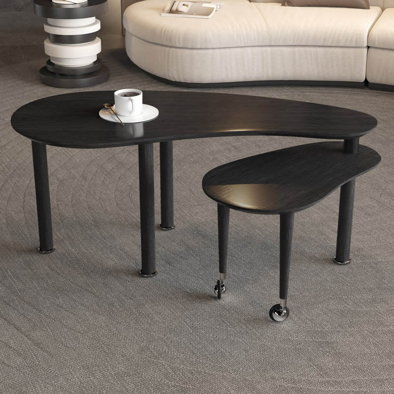 Table basse pivotante contemporaine avec pieds en bois d'hévéa massif, rotation à 360° et plateau en placage de bois / / fini pour salon, chambre