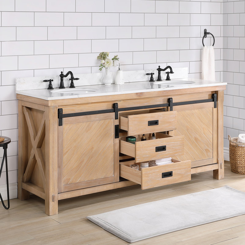 Ensemble de meuble-lavabo double 72 po Misner, Pin patiné