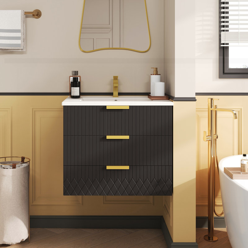 Armoire flottante murale 24 po avec tiroir double, Noir, 24"