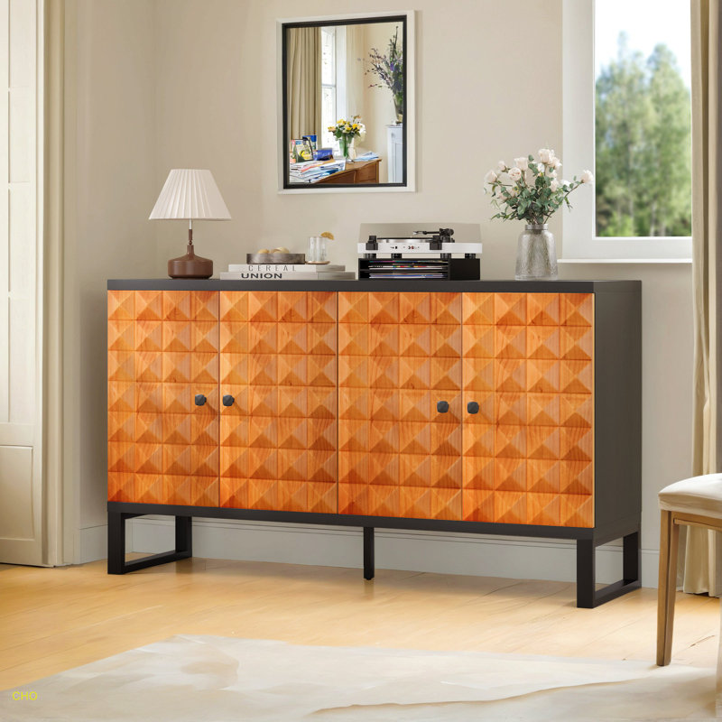 Armoire de rangement en bois avec motifs géométriques pour différentes pièces