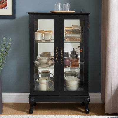 Vitrine américaine rétro avec éclairage intérieur, charme rétro et poignée en métal pour portes d'art en verre trempé Curio, système, décor de bureau en miroir