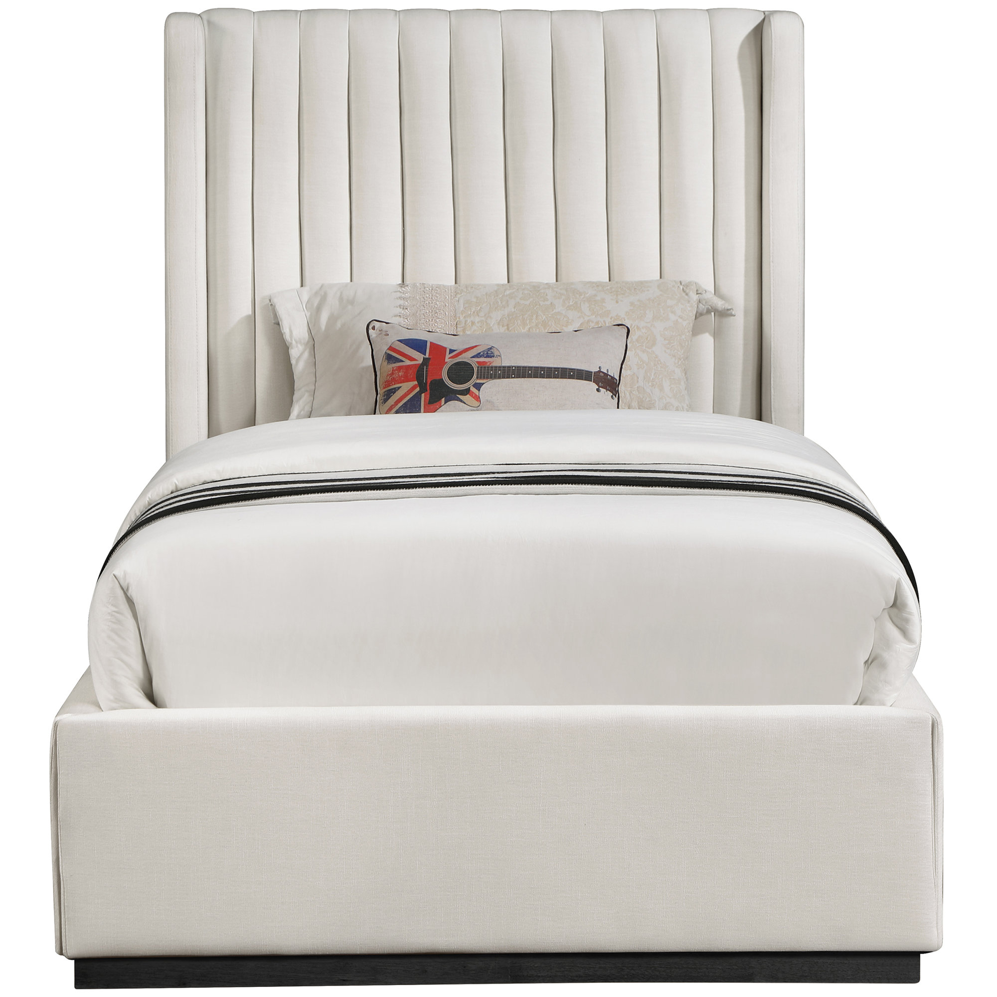 Chamblis Upholstered Wingback Bed, Beige Linen Textured Fabric, Twin