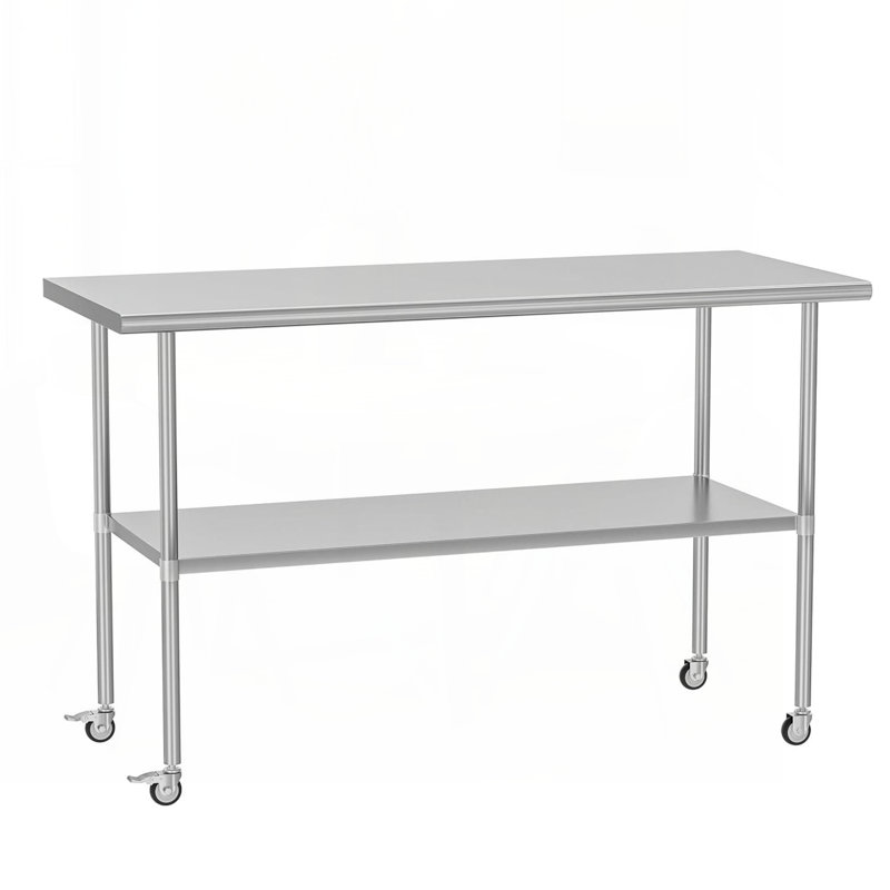 Table de préparation en acier inoxydable 30 po x 60 po avec roulettes réglables sous la tablette, table en acier inoxydable pour cuisine commerciale, extérieur, restaurant, hôtel et garage