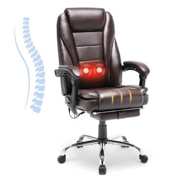 Reclining Office Chair with Footrest, Adjustable Lumbar Support