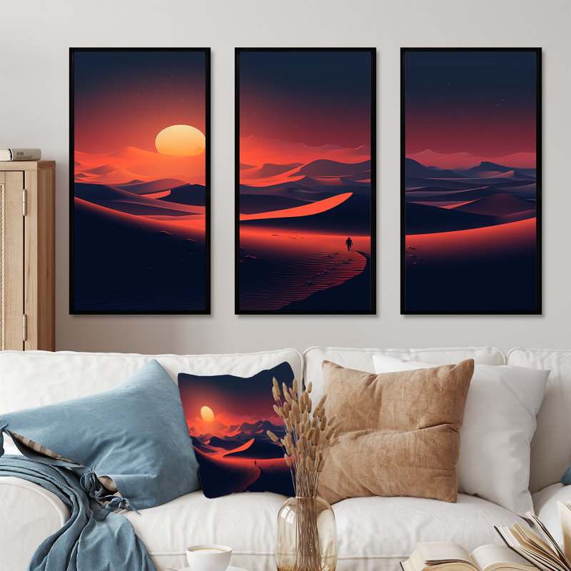 Marcher dans le désert du Sahara au coucher du soleil II - désert, art mural, H 28 po x l 36 po x P 1 po, Cadre flottant noir