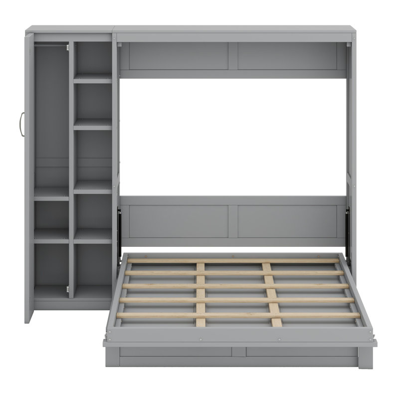 Lit escamotable mural avec tablettes Murphy, Gris, Grand lit