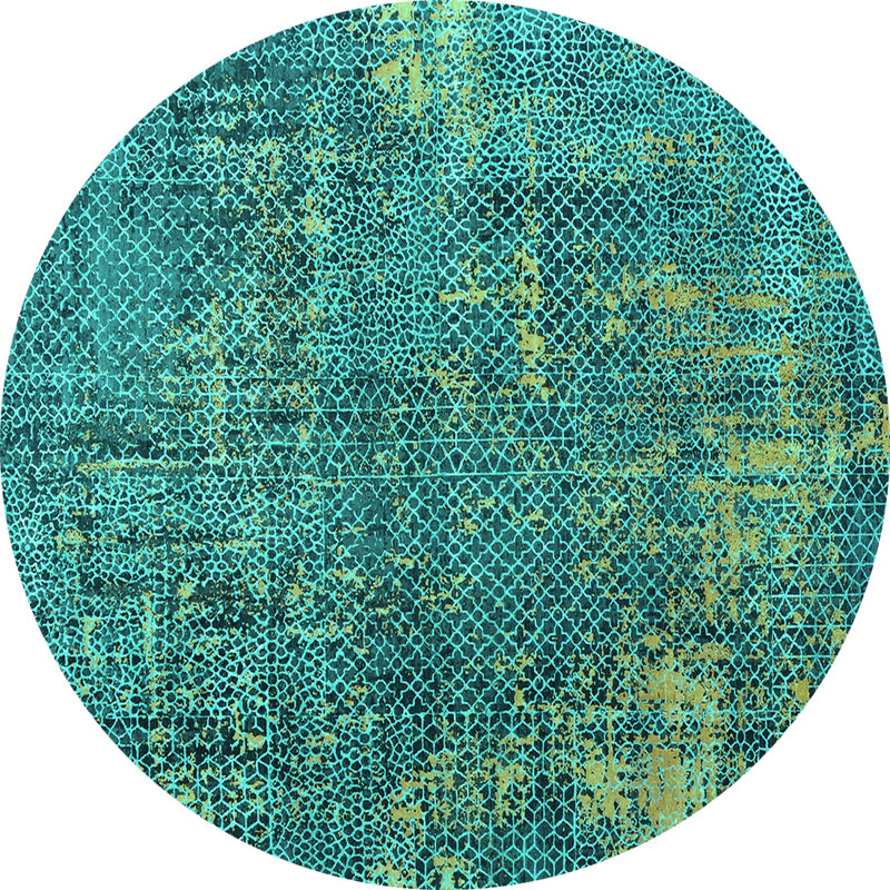 Tapis en laine / polyester tissé à la machine Clarajane en bleu sarcelle / vert, Rond 7 pi