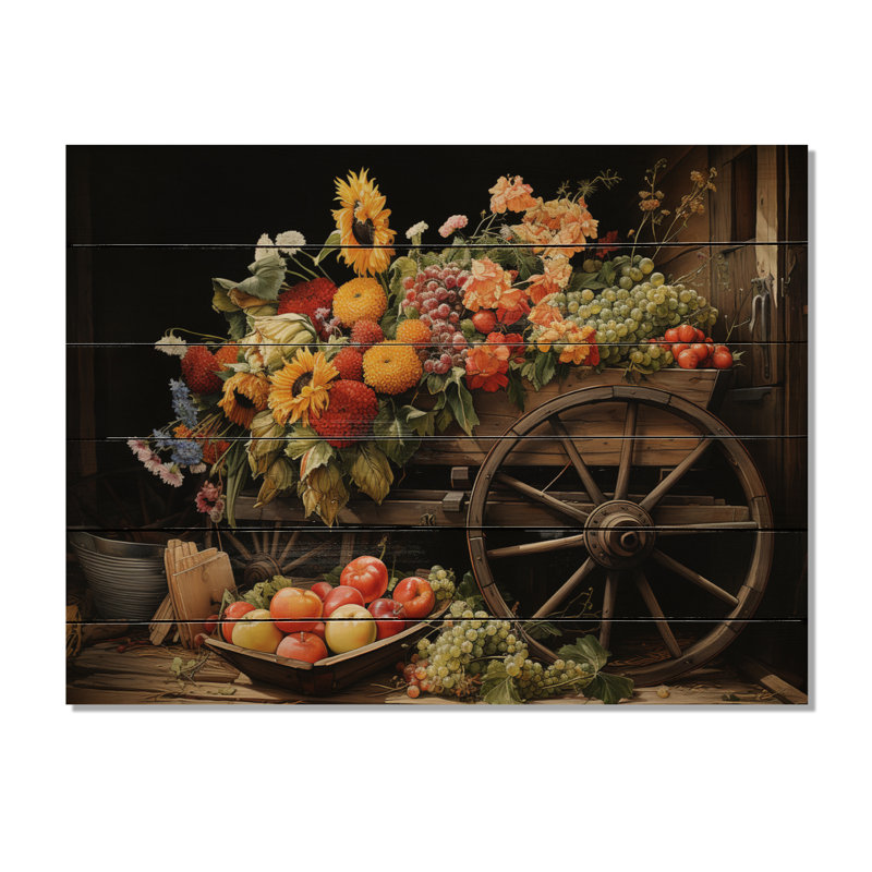 Vieille charrette sur bois, reproduction sur bois, H 24 po x l 32 po x P 0,78 po