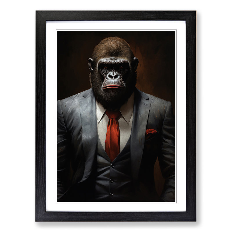 Gorilla in a Suit Painting No.6 - Framed Print, 34cm H x 25cm W x 2cm D, Black