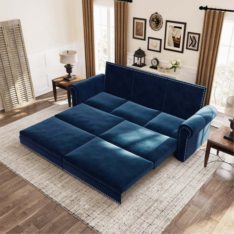 Chesterfield Sofa,93.7" King Pull Out Sofa Bed, 3-In-1 Convertible Sleeper Sofa With Nailhead Trim & Rolled Arm,Multi-Functional Sofa Bed For Living Room,Bedroom,Apartment,Office