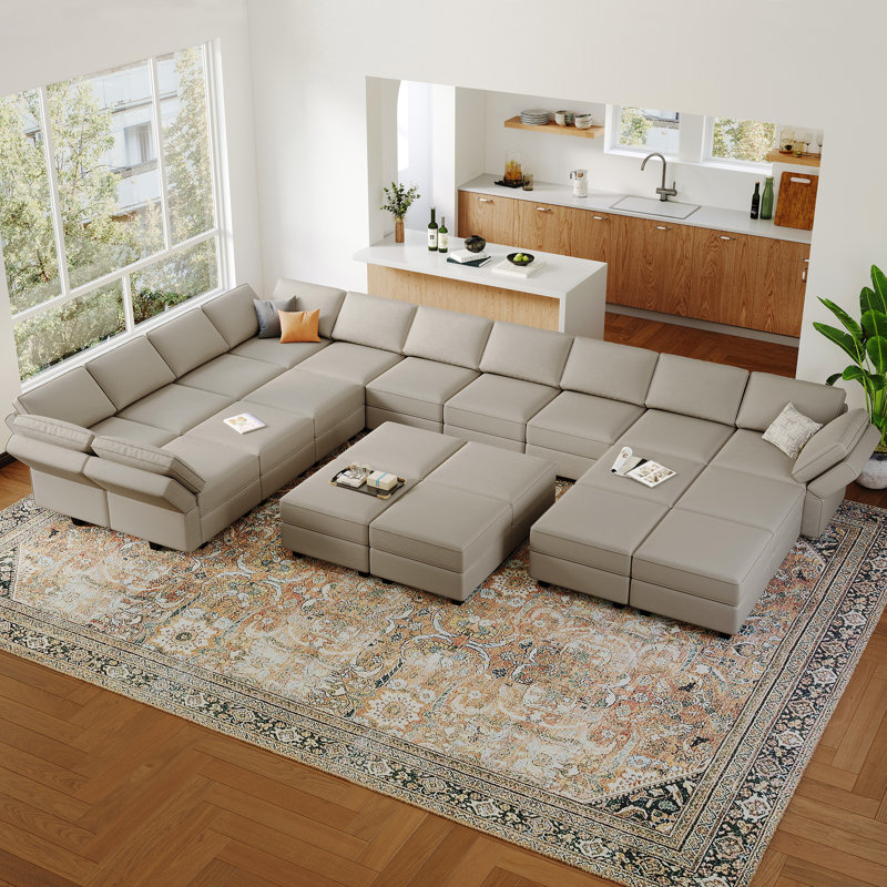 Wylodene 195.8'' Wide Oversized Velvet Reversible Modular Sectional Sofa Livingroom Storage Couch, 14 cartons Single Armless Chair & 7 Ottomans