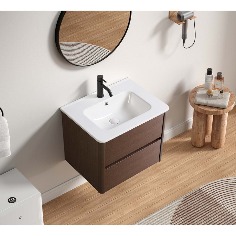 Meuble-lavabo mural 23 po x 18 po x 19 po - Facile à assembler avec des panneaux numérotés, un tiroir à fermeture en douceur, une finition résistante aux égratignures, sans lavabo