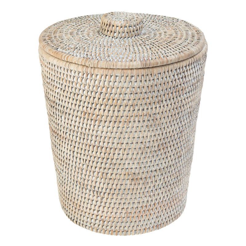 Everard Wicker/Rattan Manual Lift Trash Can, White wash