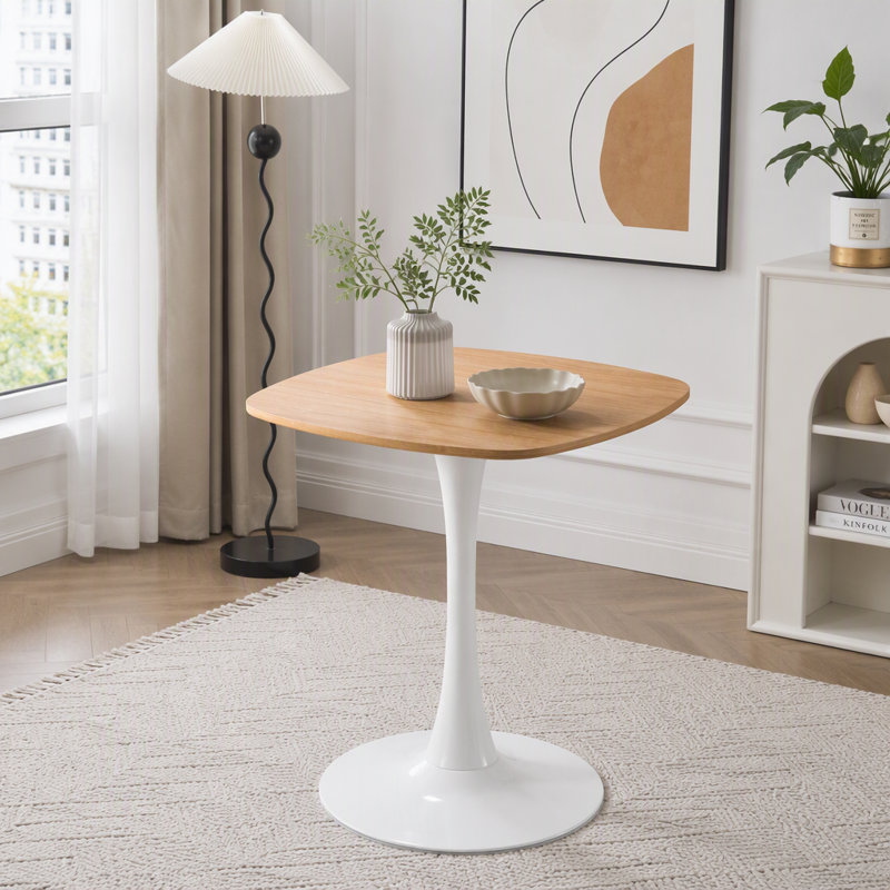 Table tulipe carrée 24 pouces avec base en métal, White+Oak